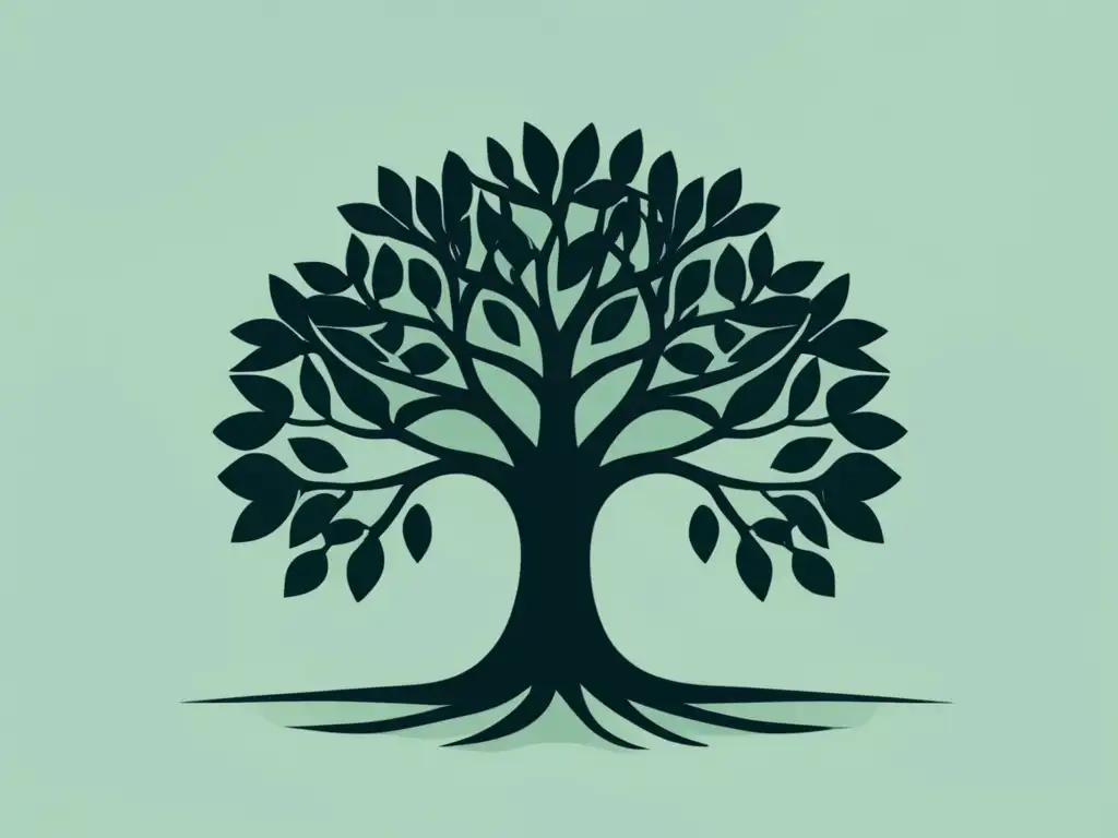 Imagen minimalista de un árbol con raíces y ramas entrelazadas, que representa el liderazgo de coaching