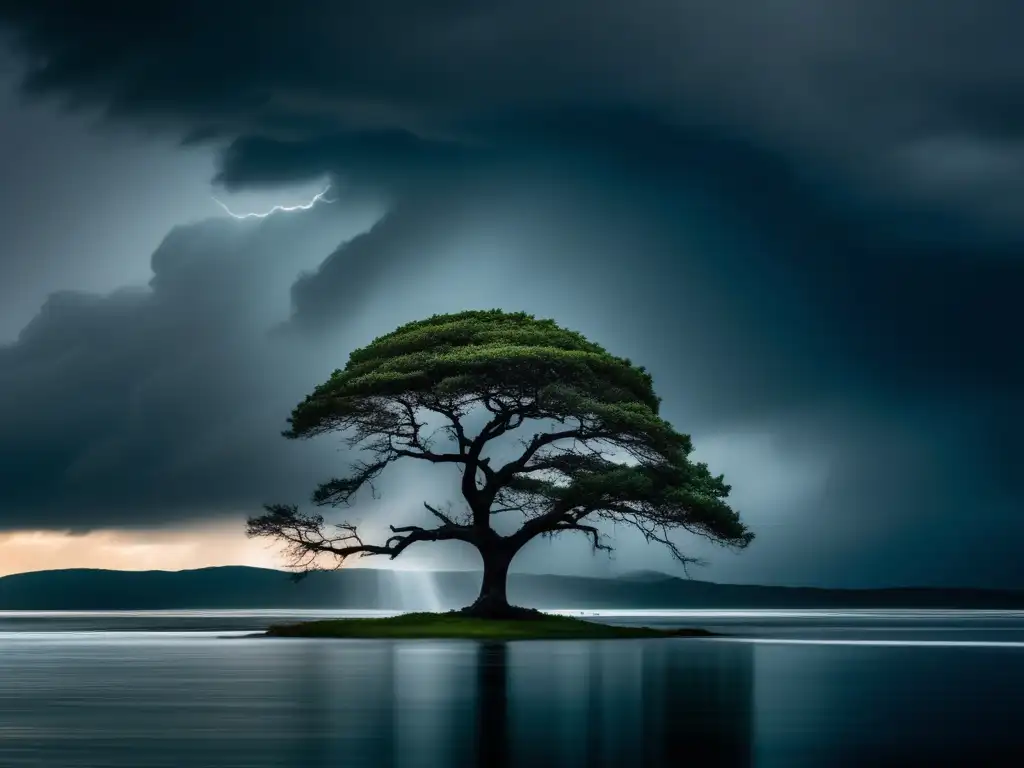 Desarrollo de la resiliencia en un árbol solitario desafiando la tormenta