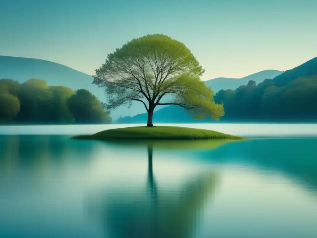 Imagen serena de un árbol junto a un lago, evocando técnicas para manejar el estrés en el trabajo