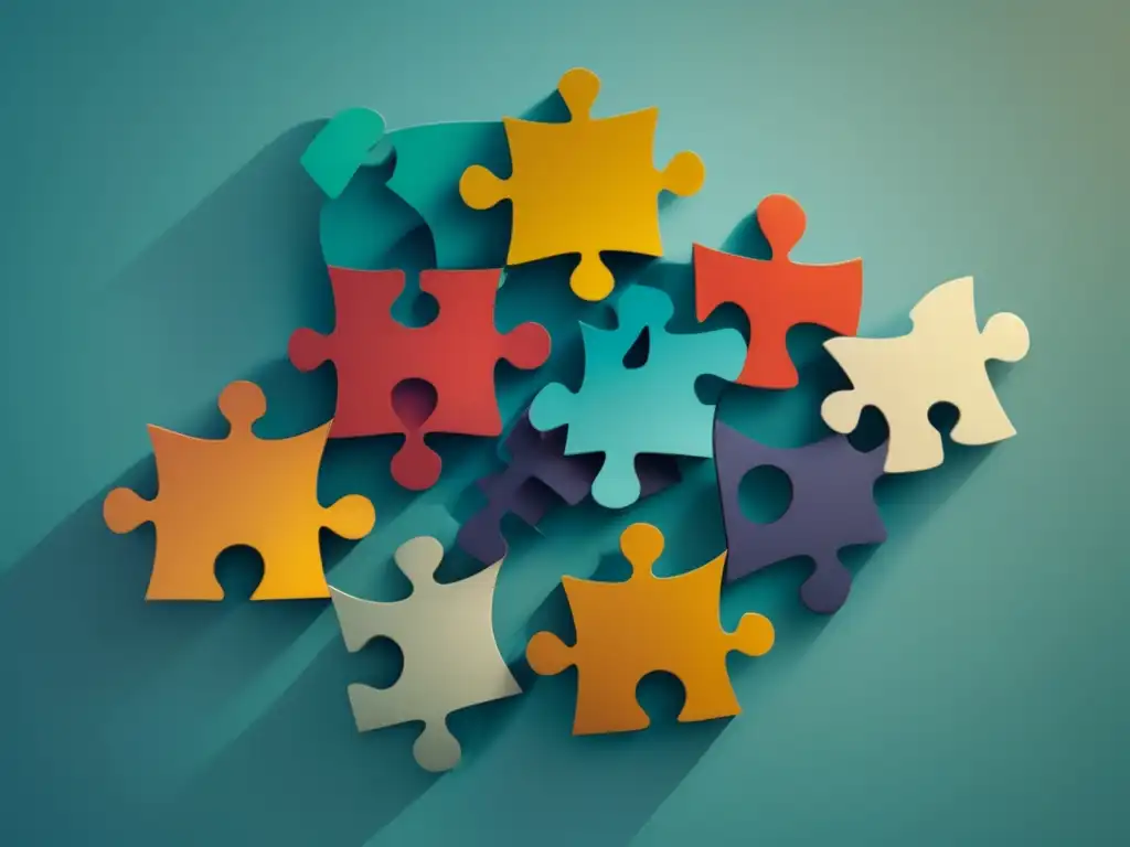 Puzzle pieces symbolizing teamwork and collaboration Imagen abstracta: Puzzle interconectado en espacio, simbolizando trabajo en equipo y habilidades blandas (110)