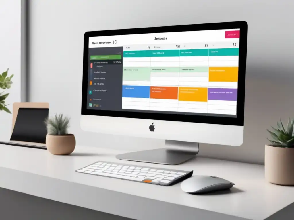 Escritorio minimalista con aplicación de gestión del tiempo y técnicas eficientes