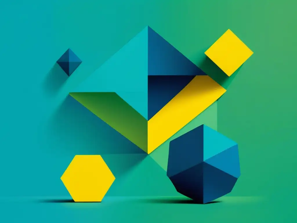 Imagen abstracta minimalista, formas geométricas interconectadas en tonos vibrantes de azul, verde y amarillo