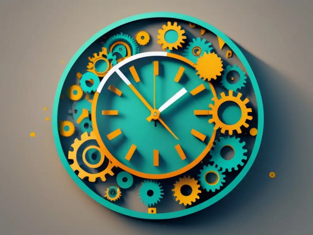 Reloj abstracto 8k con engranajes visibles y representación de gestión del tiempo: técnicas modernas para evitar el caos