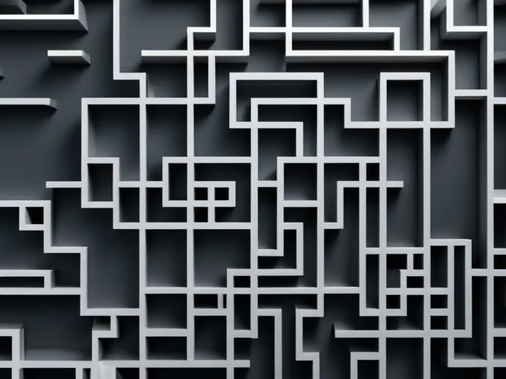 Laberinto abstracto: Estrategias efectivas Laberinto abstracto con líneas geométricas grises y flecha azul: estrategias efectivas para superar obstáculos