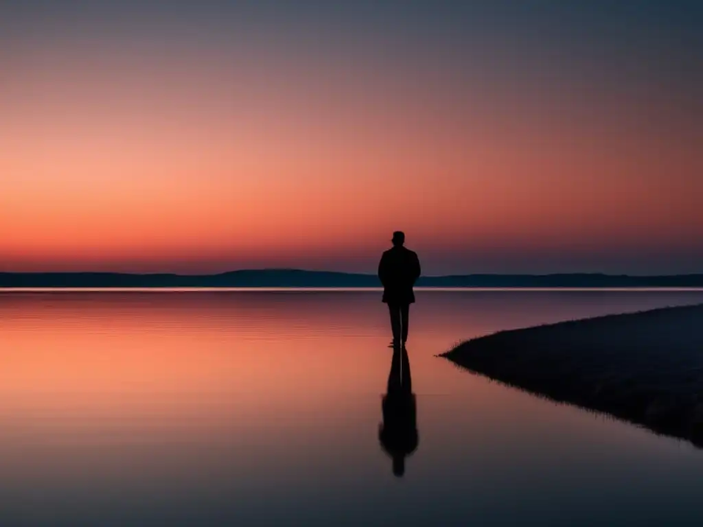 Líder en contemplación en hermoso paisaje al atardecer