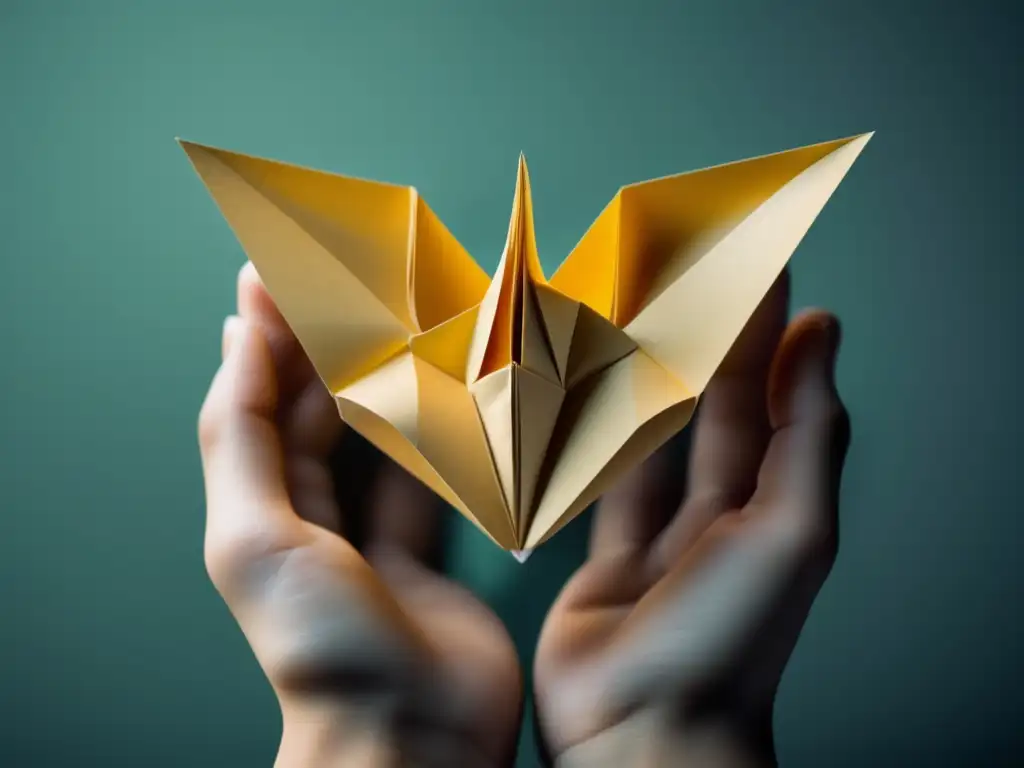 Manos sosteniendo delicado origami, resalta storytelling y habilidades blandas