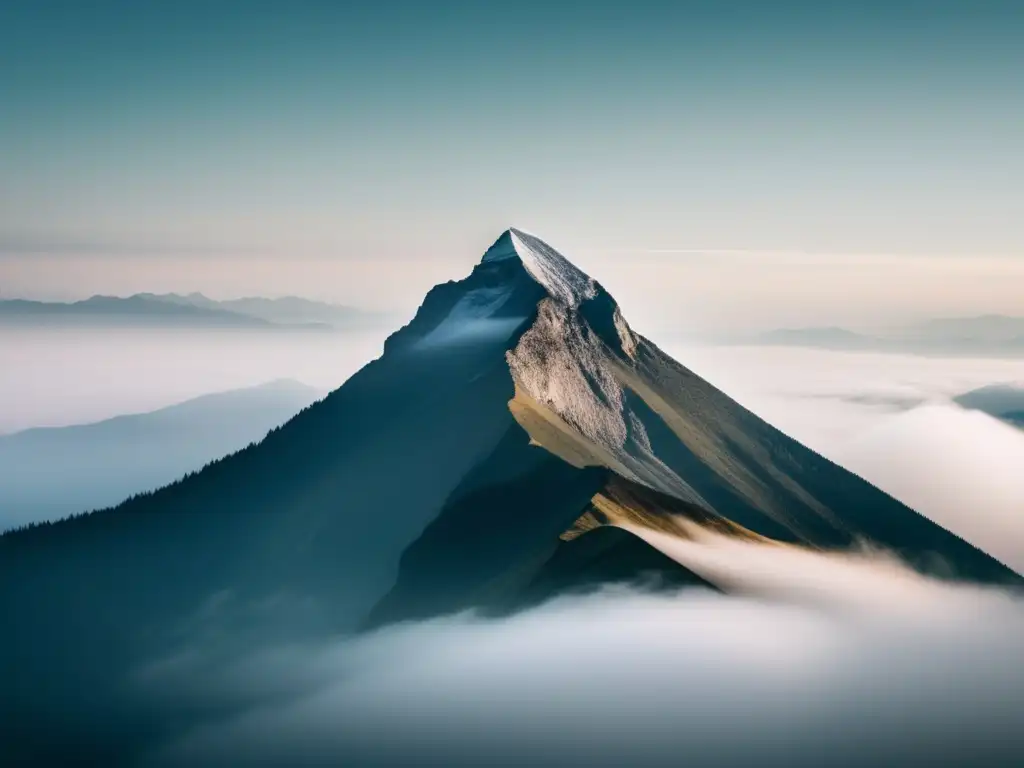 Liderazgo: montaña envuelta en niebla, simbolizando desafíos y la importancia de la integridad y ética profesional