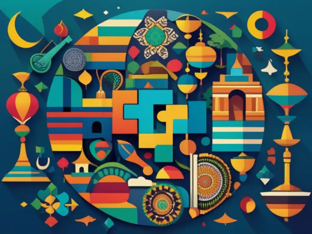 Desarrolla adaptabilidad cultural con este mosaico vibrante de símbolos culturales diversos