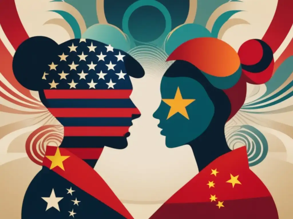 Siluetas de China y Estados Unidos en negociación intercultural, simbolizando gestión de conflictos y diversidad cultural