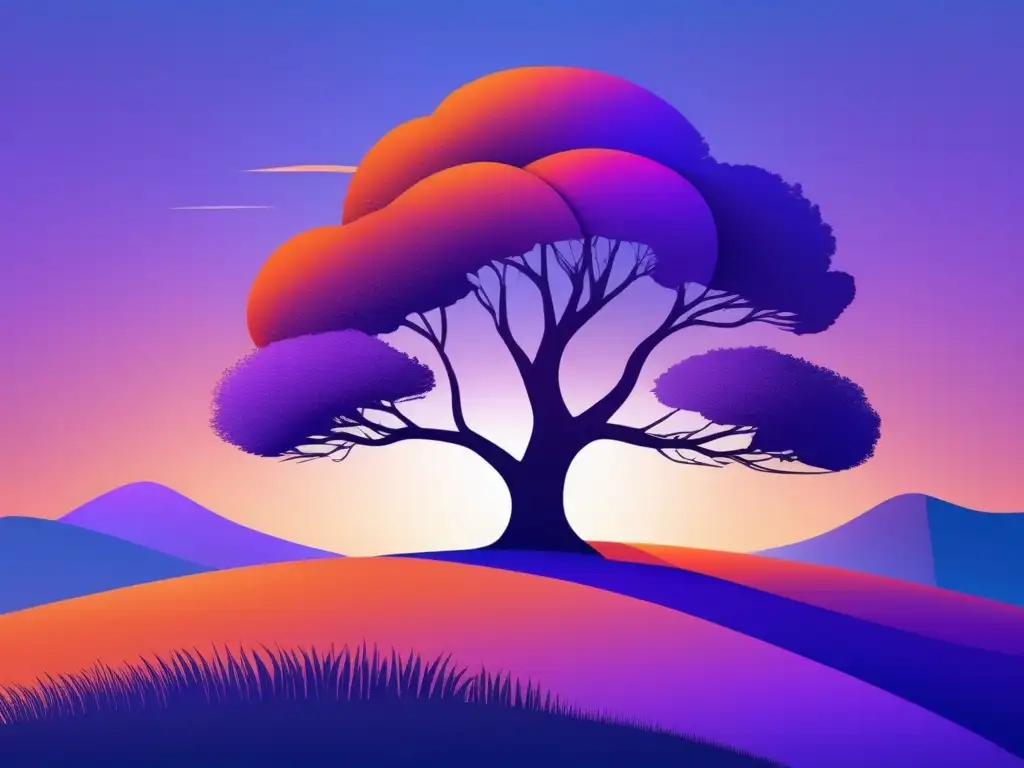 Paisaje sereno al atardecer con árbol solitario y colores cálidos, simbolizando estrategias de inteligencia emocional para reducir estrés