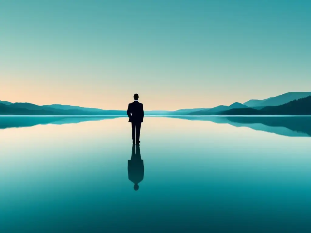 Persona reflexionando en el lago, simbolizando propósito en el trabajo