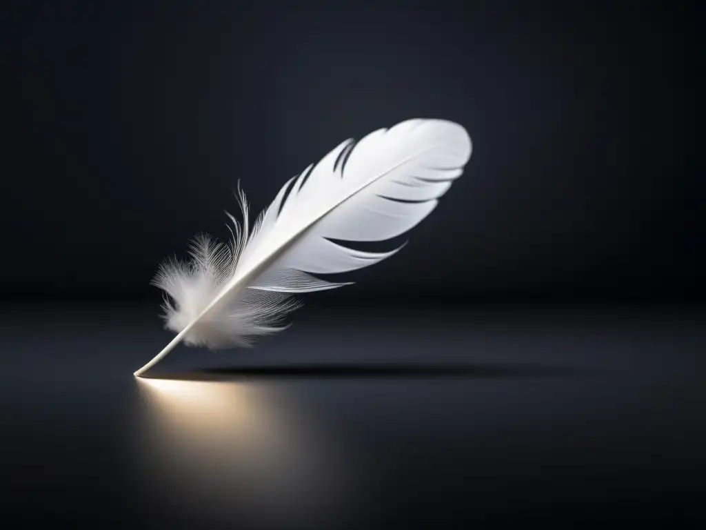 Pluma blanca flotando con elegancia en un fondo oscuro, simbolizando la formación en liderazgo ético