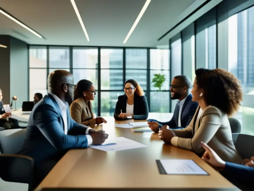 Profesionales colaborando en una reunión de trabajo con enfoque en estrategias para relaciones laborales duraderas