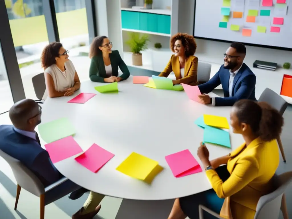 Técnicas de brainstorming efectivas en una reunión de profesionales diversa y vibrante