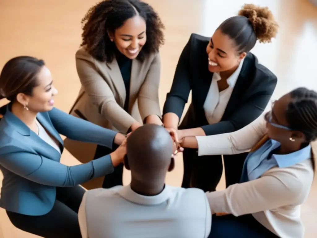 Profesionales diversos en dinámica de equipo para fomentar empatía y respeto