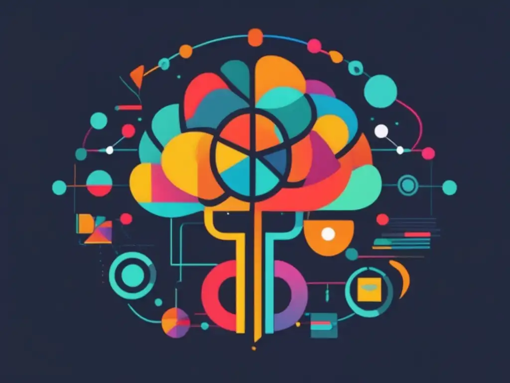 Representación abstracta de la psicología de la persuasión: cerebro geométrico rodeado de técnica y estrategia