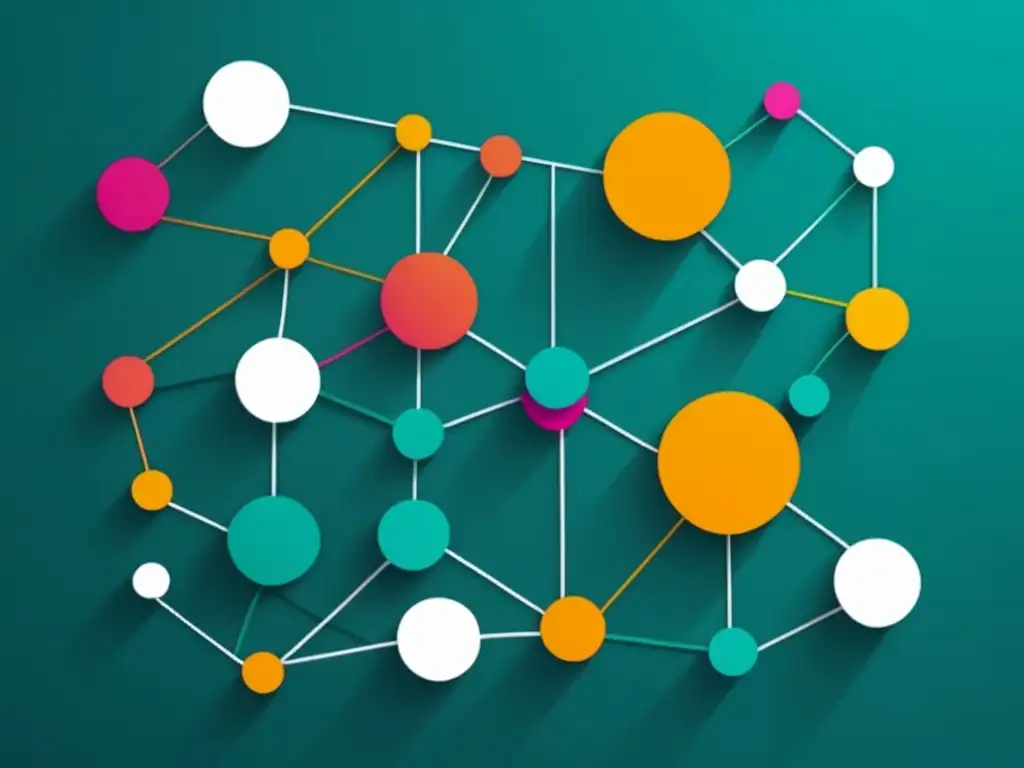 Formas geométricas conectadas en colores contrastantes, simbolizando convertir contactos laborales en una red efectiva