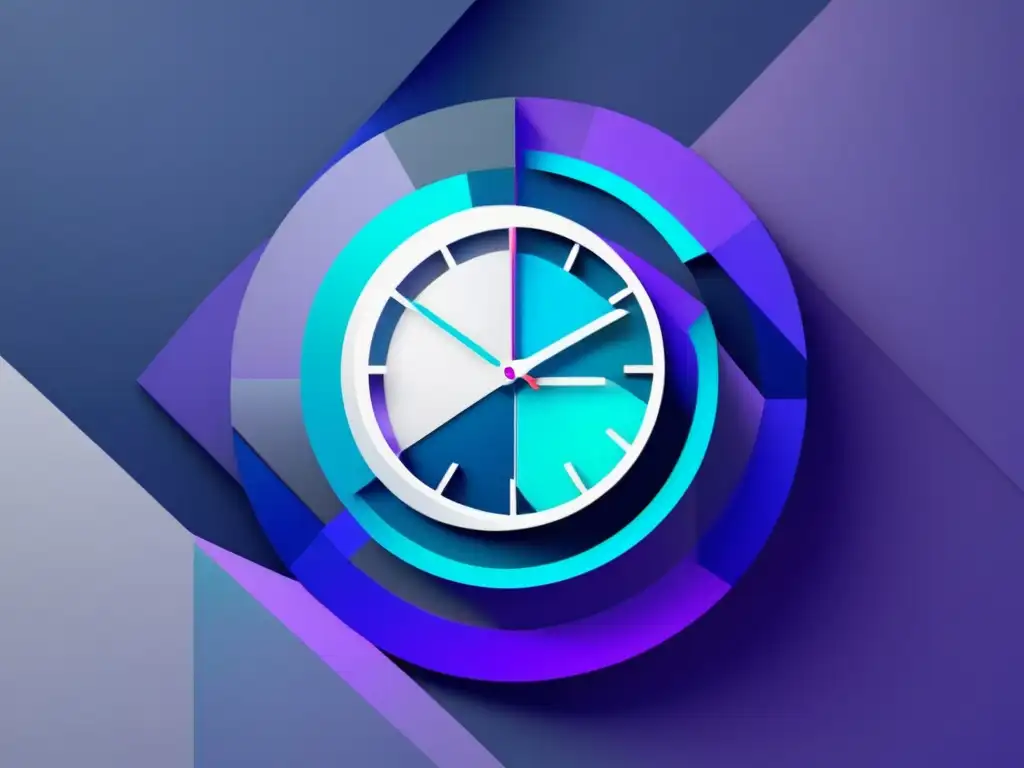 Reloj abstracto de líneas modernas y colores fríos, simbolizando técnicas modernas de gestión del tiempo en el ámbito laboral