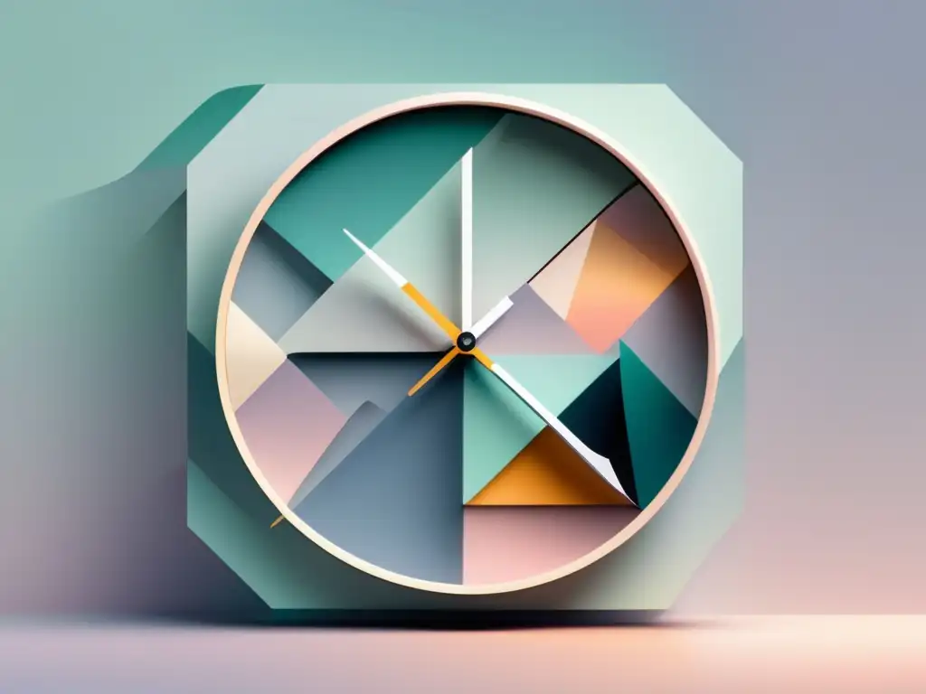 Reloj minimalista con formas geométricas y colores monocromáticos, que representa la gestión del tiempo y la toma de decisiones