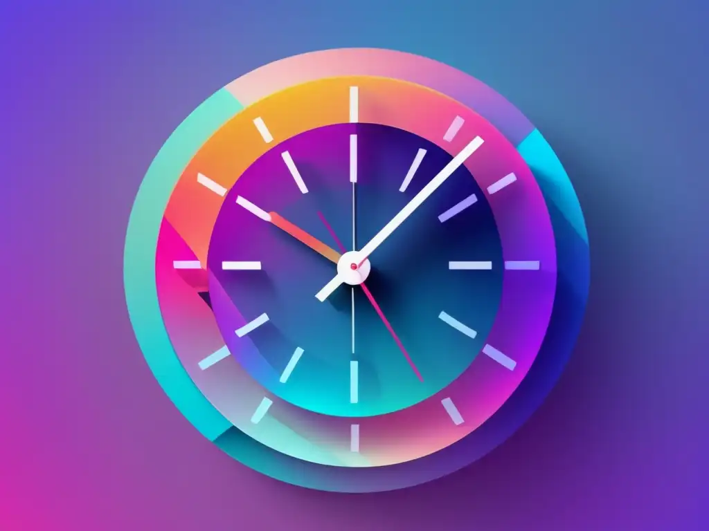 Reloj minimalista con formas abstractas y líneas, representa técnicas modernas de gestión del tiempo