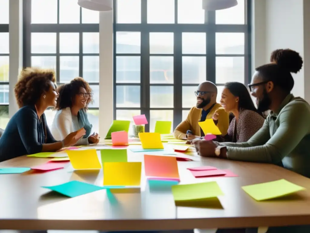 Personas en una sesión de brainstorming, convirtiendo ideas en un plan de acción