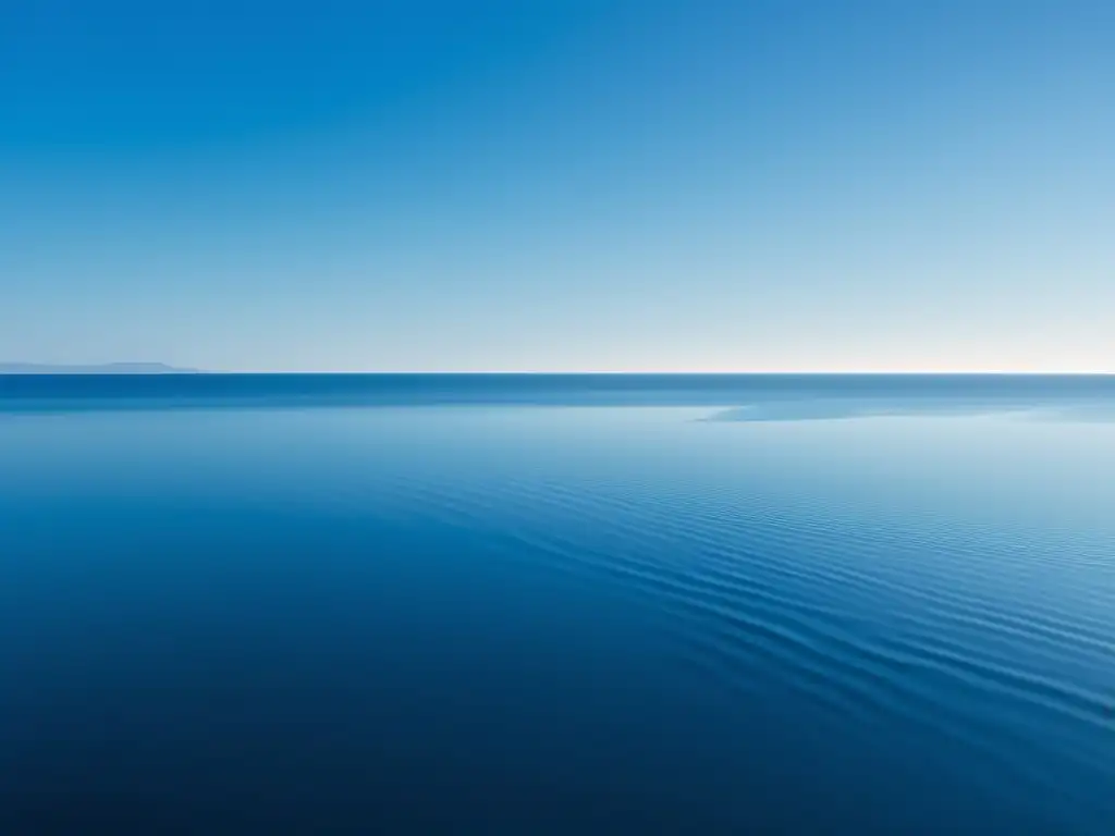 Imagen: Tranquila escena de un océano azul profundo con islas abstractas, reflejos sutiles del cielo y atmósfera de paz y armonía